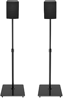 PERLESMITH Universal Speaker Stands with Tempered Glass Base - 21” to 38” Height