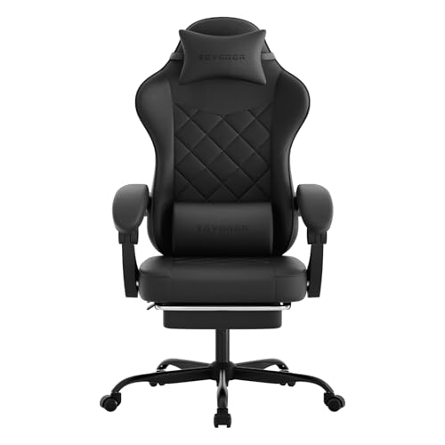 seyaber Gaming Chair with Footrest, Ergonomic Leather Computer Chair with Lumbar Support, Height...
