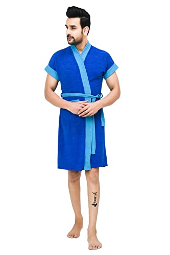 Image of Terry Men Bathrobe Fit Upto 42 inches Blue Ferozi