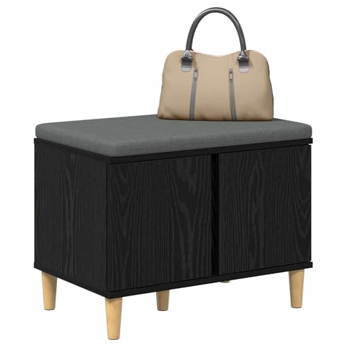 Banc avec coussin antidérapant et espace rangement chêne noir - 5