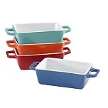 Vencier 4x Set of Mini Stoneware Rectangular Coloured Small Oven to Table Baking Dish - Multi-Purpose Cookware for Lasagne, Pies, Casseroles, Tapas, and Beyond!