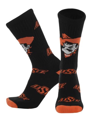 TCK Oklahoma State Cowboys Crew Socks - Mens & Womens NCAA Fan Apparel - Mayhem (Black/Orange/White Made in USA Medium)