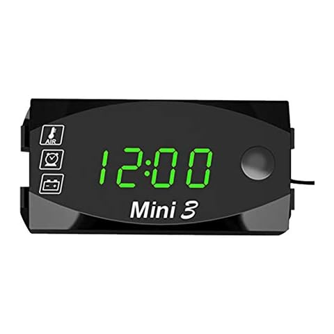 azurely Motorcycle LED Clock, Motorcycle Electronic Clock Thermometer Voltmeter Three-In-One Digital Display IP67 Waterproof For 12V Motorcycle (Green) Cover