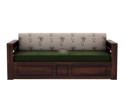 Image of Mamta Furniture Sheesham Wood Foster 3 Seater Sofa Cum Bed for Living Room Three Seater Sofa Bed for Home Sofa Com Bed Sheesham Wood |(Walnut Cream Topical)