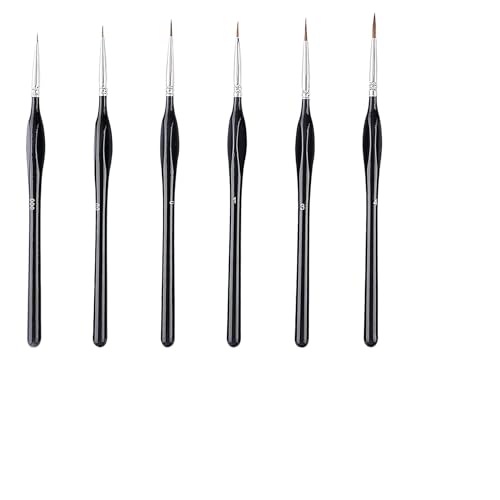 6-Piece Micro Paint Brushes with Ergonomic Triangular Handles for Acrylic, Oil, Watercolor, Fine Detail Work, Miniatures, and Paint by Numbers, for Mandala, Portrait, and Artistic Creations in Black