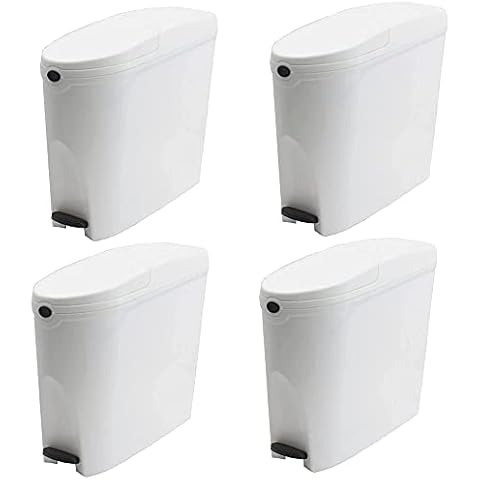 Sanitary Bin 20L x 4 Slimline Washrooms Toilets Hygienic Disposal Pedal Container Bins for Female Ladies And Baby Hygiene Products - 20 litres White Cover