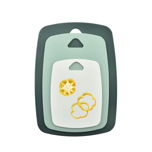 Schneidebrett-Set, 3er-Set, Kunststoff-Schneidebrett mit handlichem Griff, Mehrzweck-Anti-Rutsch-Oberfläche, klein bis groß, spülmaschinenfest, Schneidebretter für Obstfleisch, Küche (grün)