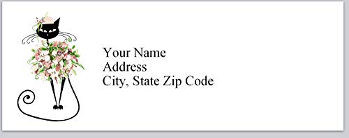 amazon return address labels - 150 Personalized Return Address Labels Cute Cat Silhouette with Flowers (bx 214)