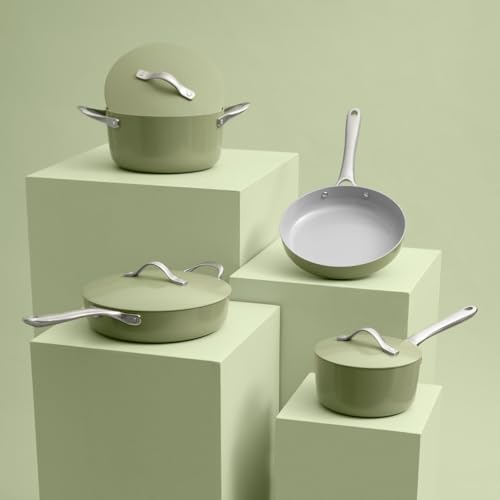 ProCook Soho Sage Green Cookware Set - 4 Piece Non-Stick Ceramic Aluminium Pots and Pans, PFAS Free, Oven & Induction Safe - Image 2