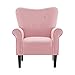 BELLEZE Modern Accent Chair Roll Arm Living Room Cushion Fabric with Wooden Legs, Pink
