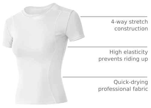Image of Loovoo Women Workout Shirts, 1 /2 /3 Pack Short Sleeve Compression Tee | Tight Fit Gym Basic Tops, Athletic Quick Dry Crew Neck 4-Way Stretch, Flat Seams Ideal for Yoga, Gym, Running and Daily Wear