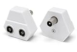 DRUT TV RF Aerial Antenna Coax Splitter, 1 Male to 2 Way Female Sockets Adapter Connector Joiner