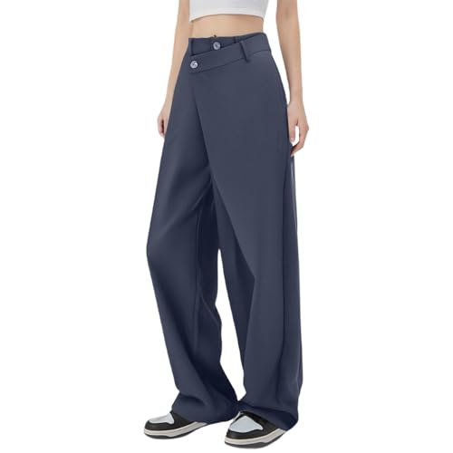 Pantalon décontracté femme coupe droite au design asymétrique