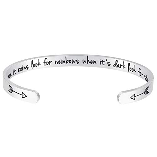Fesciory Inspirational Bracelets for Women,Stainless Steel Engraved Personalized Positive Mantra Quote Keep Going Cuff Bangle College Graduation Encouragement Gifts for Her (When it Rains)