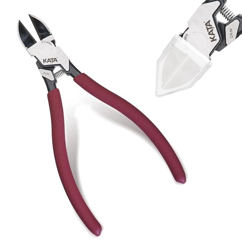 KATA 6 Inch Flush Cut Wire Cutters, Heavy Duty Side Cutters with Safety Cap, Spring Loaded Ergonomic Handle, Precision Wire Cutting Tool for Electrical, Crafts, Jewelry and Electronics