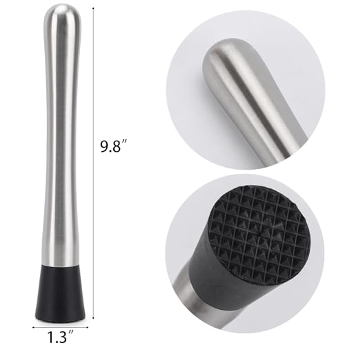 4 Pack Muddlers for Cocktail 304 Stainless Steel Fruit Crusher 9.8\" Long Ice Crusher for Bar Party and Home