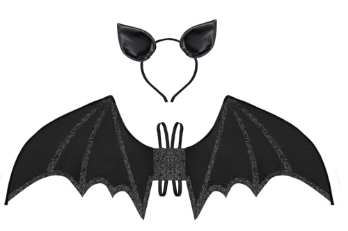quescu Bat Wings and Ears Headband,Black Wing Set Dress Up Accessories for Halloween Bat Costumes