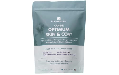 Dr. Bill’s Canine Optimum Skin & Coat (680G) – Skin Supplement For Dogs With Biotin, Type I & Iii Marine Collagen, Omega-3 Fatty Acids, Hyaluronic Acid, Biotin, & Folic Acid #TOP8