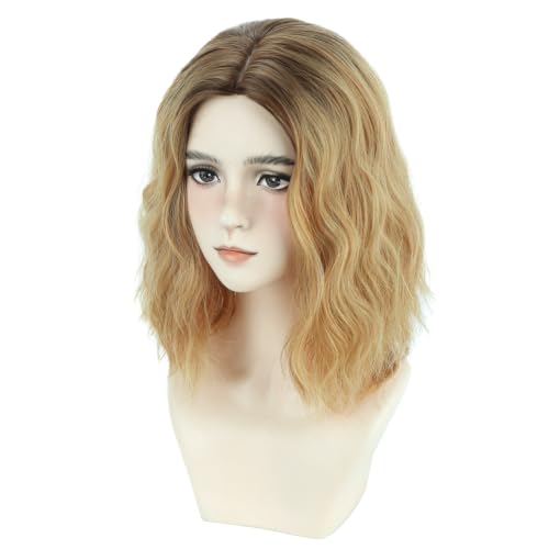 Image of BERON Black Ombre Blonde Short Curly Wavy Wig Women Halloween Cosplay Wig