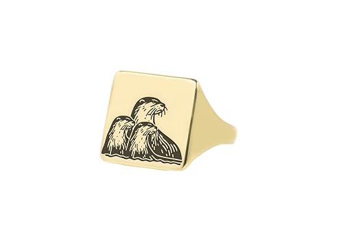 Bague signet loutre en or 14k - Bijoux loutre gravés personnalisés carrés
