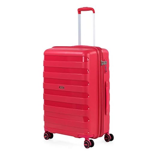 JASLEN - Maleta de Viaje Mediana Trolley Marca Jaslen Tamaño 60 Fabricada con Polipropileno, un Material Resistente Candado TSA 4 Ruedas Dobles 161260, Color Rojo