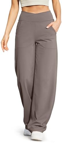 G4Free Loose Pants for Women Wide Leg Trouser Pants with Pockets Stretch Yoga Dress Pants for Business Casual Lounge(Taupe,XL,Short)