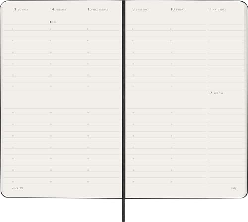 Moleskine Wochenplaner, Vertikaler Wochenkalender 2026 12 Monate, Fester Einband und Gummibandverschluss, Farbe Schwarz, Größe Large 13x21 cm