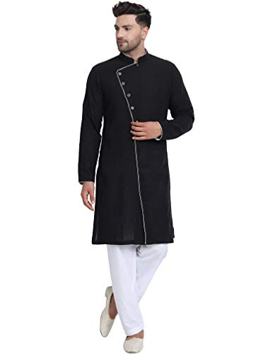 SKAVIJ Men's Pure Cotton Solid Kurta Pyjama Set Regular Mandarin Collar Ethnic Dress