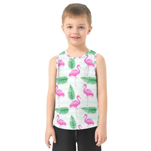 J JOYSAY Summer Flamingo Leave Boys Tank Top Sleeveless Muscle Shirts Quick Dry Kids T-Shirts 3-15T2
