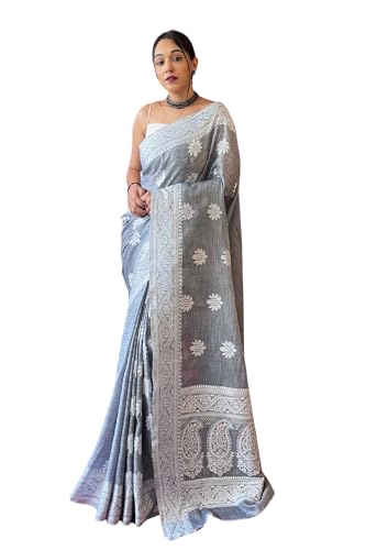 Image of SGF11 Women's Soft Cotton Linen Silk Saree With Blouse Piece
