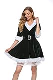 Disfraz de Santa Claus para mujer, disfraz de Santa Claus de Navidad, vestido de terciopelo con capucha (verde, XL)