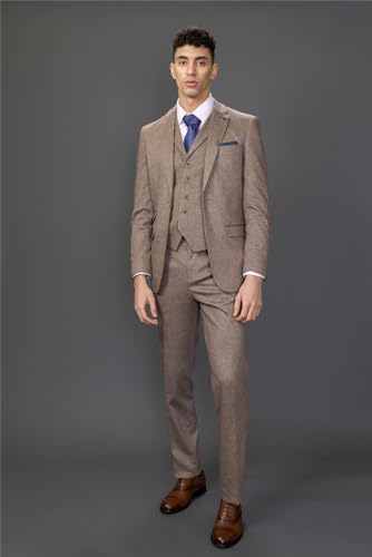 TruClothing Men's Suit 3 Piece Brown Wedding Formal Dress2