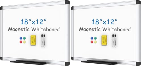 Image of VIZ-PRO Magnetic Whiteboard /Dry Erase Board, 18 X 12 Inches, Includes 1 Eraser & 2 Markers & 4 Magnets (Pack of 2)