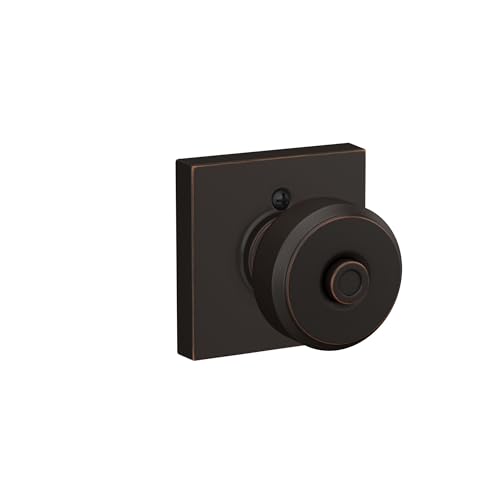 Image of Schlage F40 BWE 716 COL Bowery Knob with Collins Trim Bed & Bath Privacy Door Lock, Aged Bronze