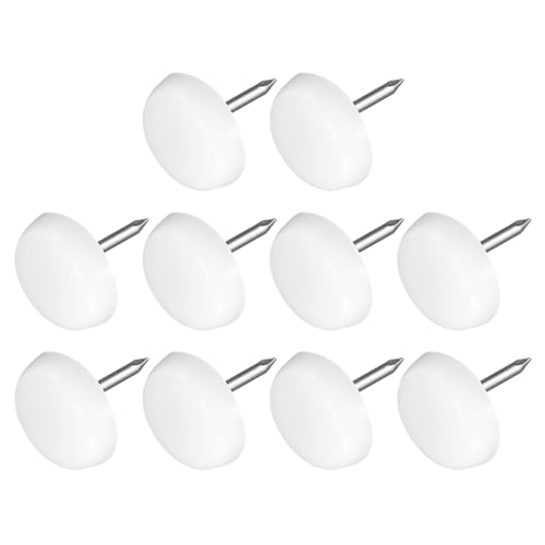 METALLIXITY Piedini per Mobili con Chiodo (16mm/0,63') 10pz, Tappi Scorrevoli Rotondi in Plastica per Sedie Mobili - per Sedie Divani Cursori per Mobili Cuscinetti Protettivi, Bianco