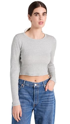 Madewell Women's Long Sleeve Crop Tee, Heather Grey, XL