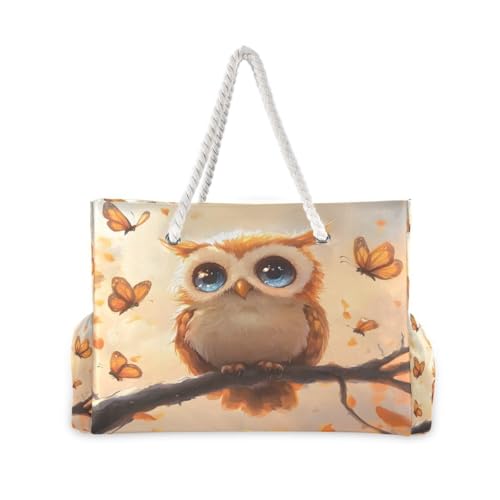 Large Beach Bags Totes Canvas Tote Shoulder Bag Owl Butterfly Water Resistant Bags for Gym Travel Daily2