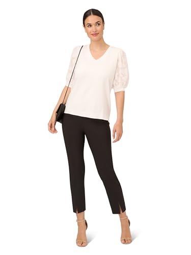 Image of Adrianna Papell Women's 3 /4 Floral Burnout Sleeve V-Neck Sweater