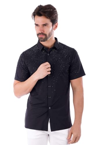 Barabas Men's Rhinestones Button Down Short Sleeve Shirts 4SST06