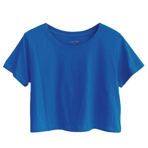 Image of Womens 100% Cotton Crop Tops Short Sleeve Crewneck Loose Fit Basic Tee Summer Casual Workout T-Shirt Fashion Clothes