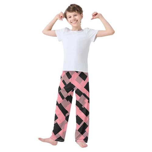Boys' Pants Irregular Pink Black Checkerboard Long Bottoms Jogger Pants Elastic Waist Trousers with Pockets S-XL2