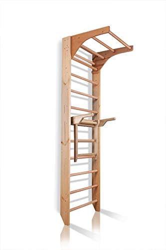 Barras de pared con barras de inmersión CM-01-220, juego de escaleras suecas de madera de 87 pulgadas barras ajustables para entrenamiento y terapia