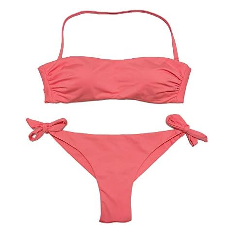 EONAR Womens Halter Bandeau Bikini Top Cheeky Brazilian Briefs Swimwear(XL,Living Coral) Cover