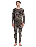 LAPASA Herren Premium Waffelstrick Thermounterwäsche Set, Thermo Oberteil & Lange Unterhosen Unterwäsche Set (Thermoflux M60), Tarnung grün, L