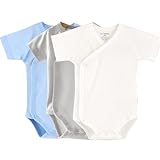 Blueleyu Baby Boys Girls Short Sleeve Kimono Cotton Side-Snap Bodysuit Layette Set (0-3 Months)