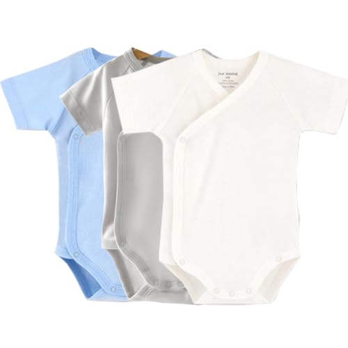 Conjunto de kimono de manga corta para bebés y niñas, de algodón, con cierre lateral, paquete de canastilla para bebé, Gris/blanco/azul, 6-9 meses