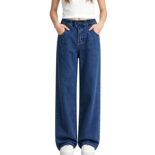 Ayolanni Girls Pants Size 6 Girls Jeans Trendy Elastic Waist Straight Leg Denim Pants Kids Teen Clothes Blue - image 1