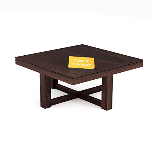 Image of Douceur Furnitures Solid Sheesham Wood Coffee Table with 4 Stools for Living Room | Wooden Centre Table for Home, Guest Room, Office, Hotel & Cafe | Space Saving Coffee Table | Walnut Finish