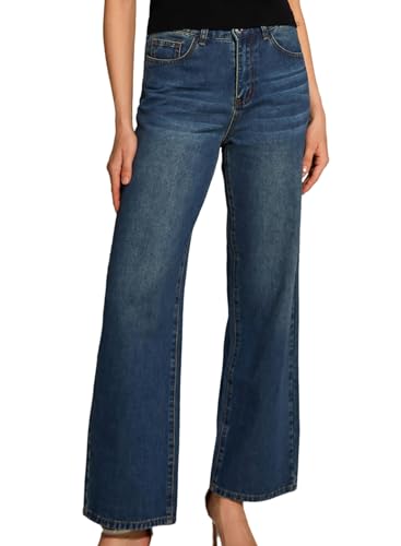 Womens High Waisted Jeans Wide Leg Jean Baggy 100% Cotton Denim Pants