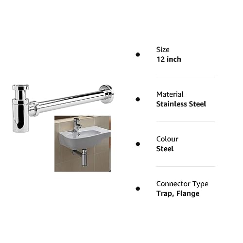 Image of SPAZIO Stainless Steel Bottle Trap Set With Height Adjustable Waste Outlet Pipe For Bathroom, Wash Basin, Kitchen Sink, Chrome Finish